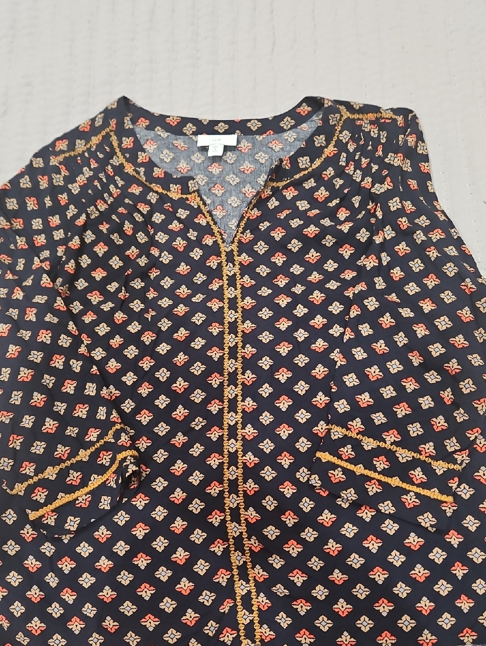 J. Jill Navy Patterned Tunic with Gold Trim